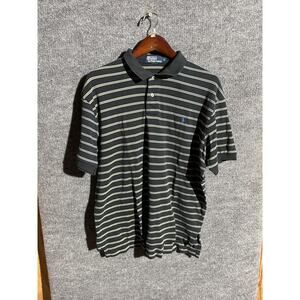 Polo Ralph Lauren Polo Shirt Mens Large Black Stripe Short Sleeve Cotton Casual